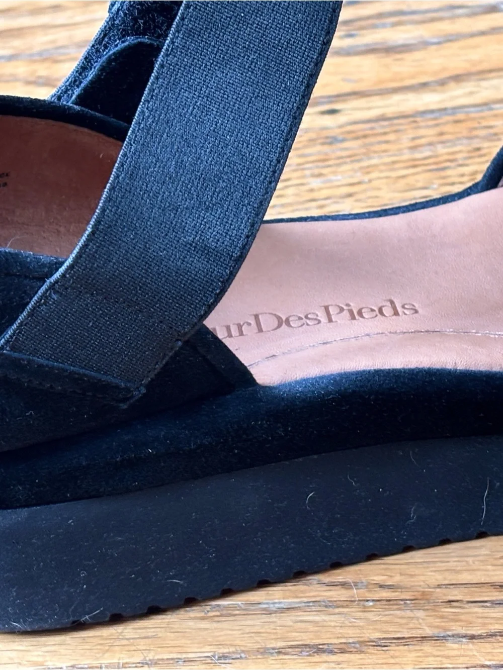 L’Amour des Pieds Amadour Black Suede Open-Toe Wedge Sandals with Ankle Strap